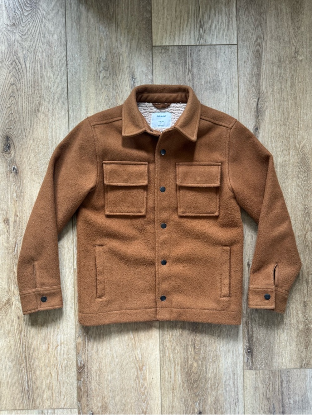 Boys Old Navy Full-Snap Camel Brown Dress Coat - Size Large (10/12)